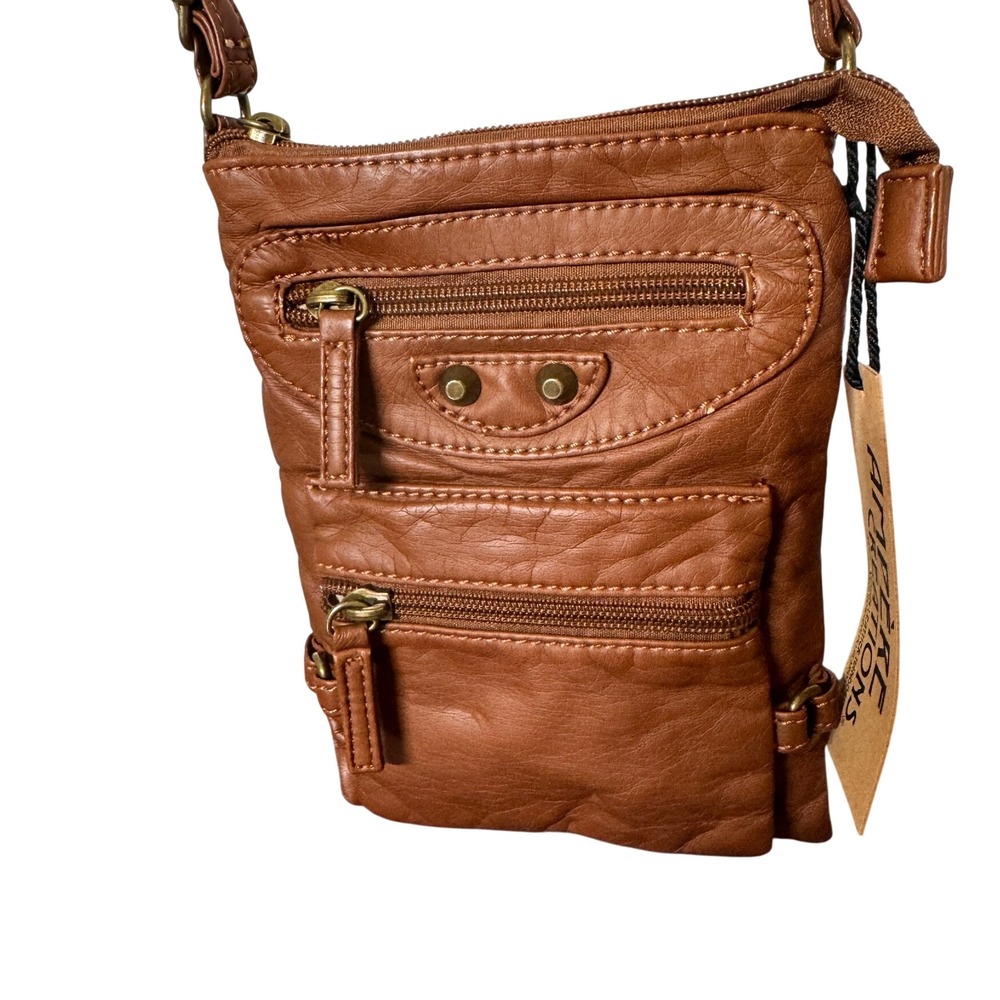 Ampere Creations Crossbody Bag Small Brown Vegan Leather Moto Utility Boho Soft